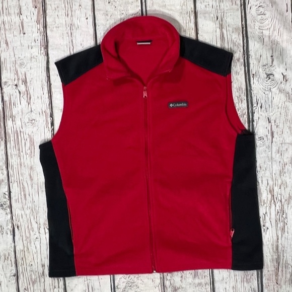 Mens Columbia Red Fleece Vest Zip Up Outdoor Campis Jacket - Picture 1 of 4